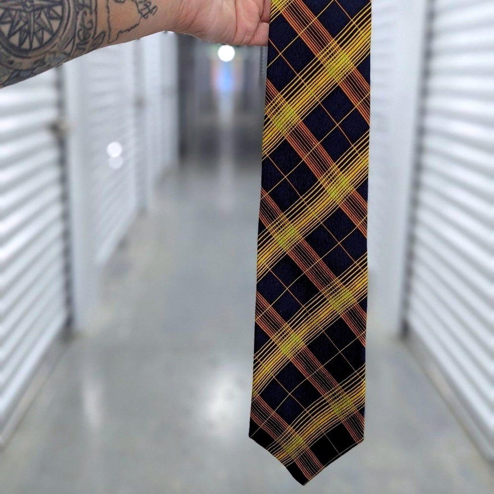 Dark Academia Vintage Isaac Zelcer Blue Orange Yellow Burst Tie Preppy Necktie